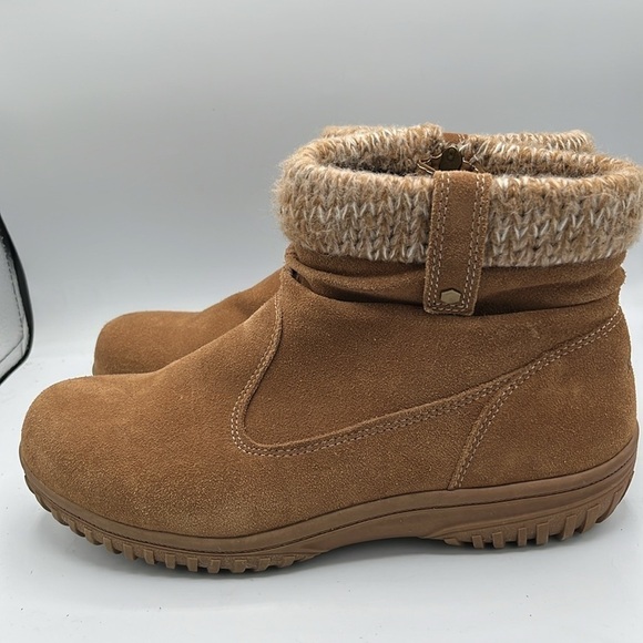 KHOMBU Women’s Size 11M Laura Chestnut Brown Suede LeatherBoot Knit Trim Zip - Picture 2 of 14